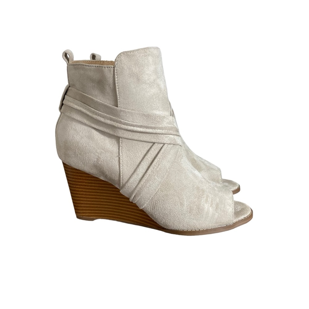 C Label Womens Peep Toe Wedges Ankle‎ Booties Gray Faux Suede Leather Size 8.5